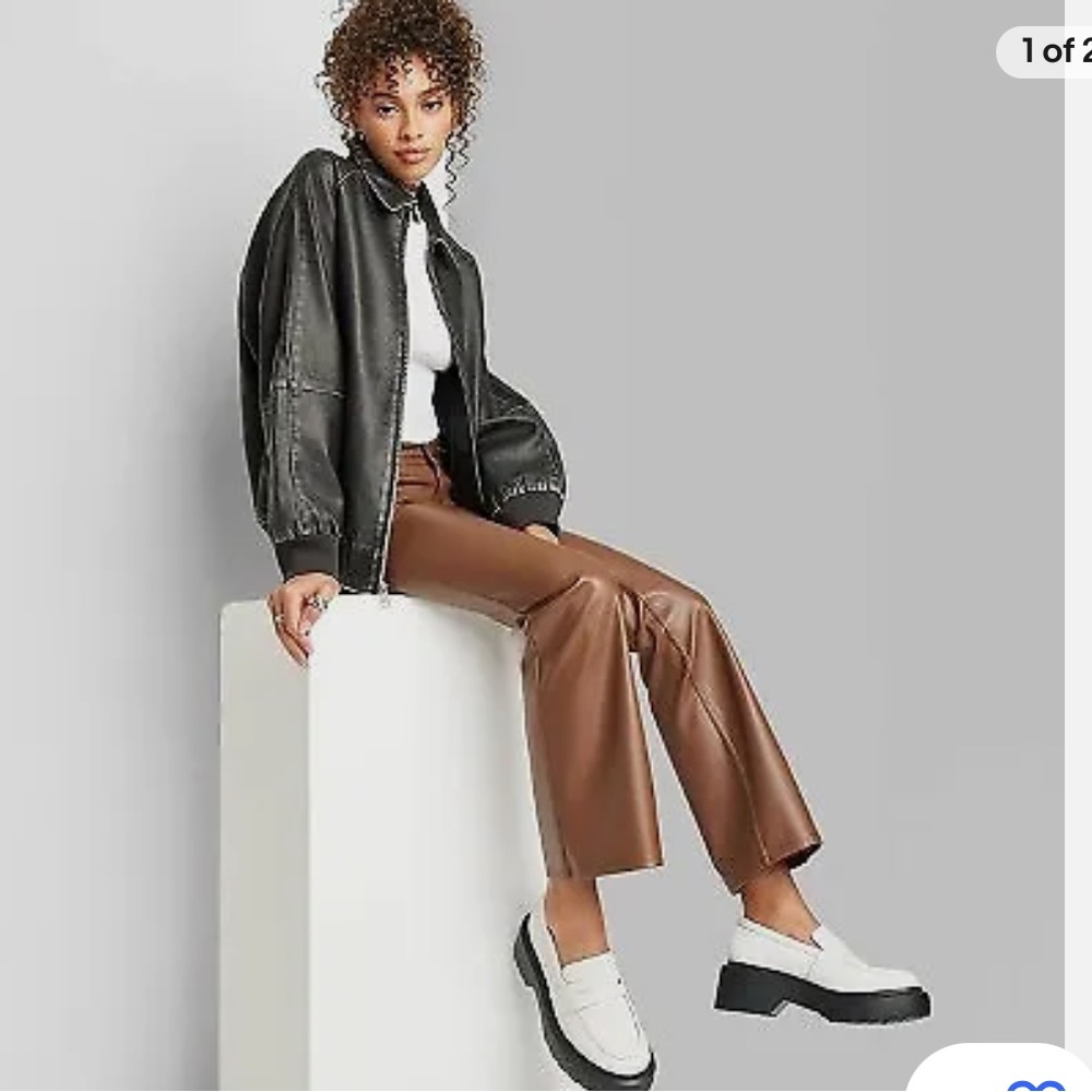 New with tags! Women's Low-Rise Faux Leather Flare Pants - Wild Fable Brown 4